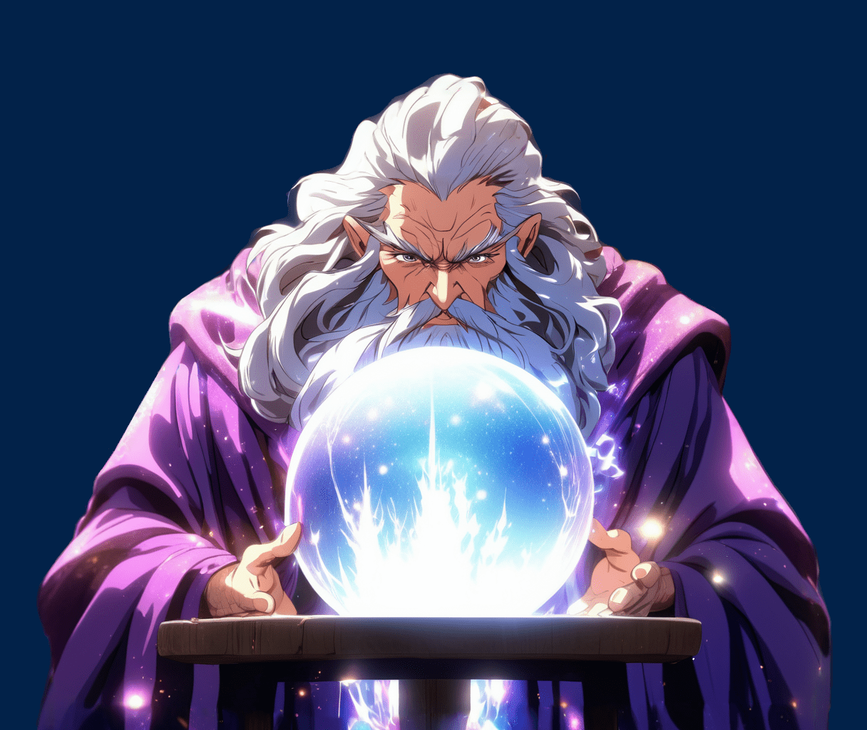 Anime wizard over his crystal ball